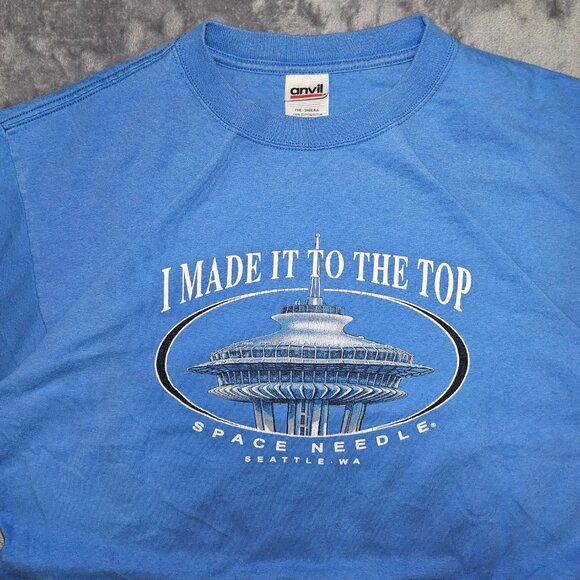 Y2K Seattle Washington Space Needle Tourist T-Shirt Size Medium Washed Blue - Picture 3 of 7